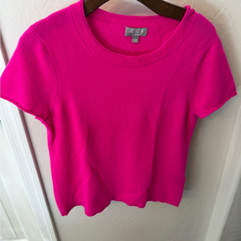 J. Crew Vibrant Pink Short Sleeve Cashmere Tee